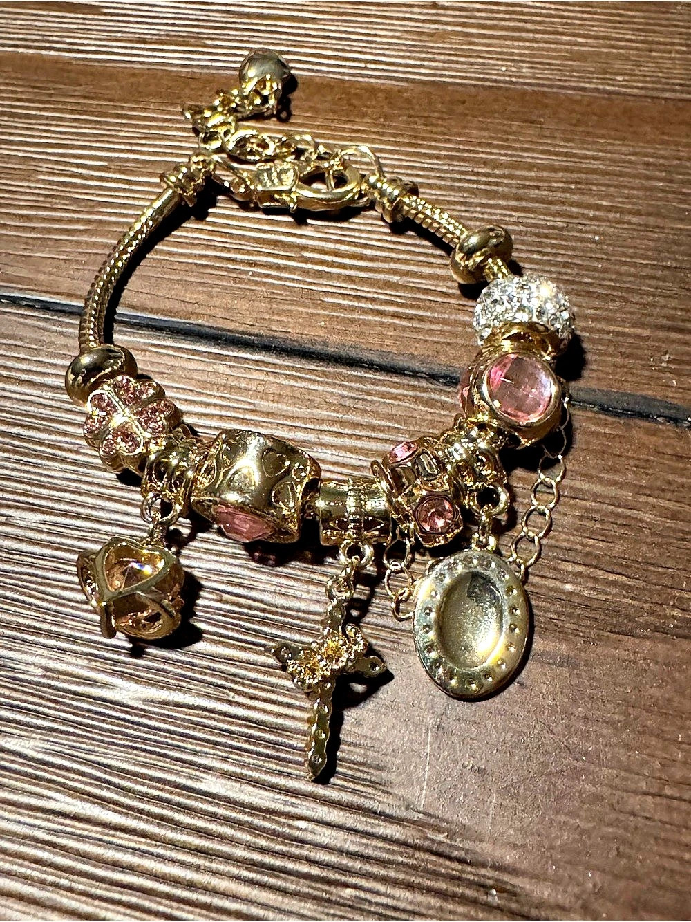 Tewiky Gold plated & Pink Charm Bracelet